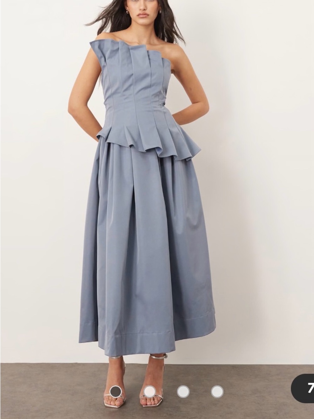 ARRANGE structured pleat corset midi dress in light blue